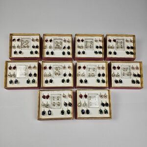 LOT of 10 Unwritten Gold Tone Interchangeable Earrings & 12 Glass Charms Set